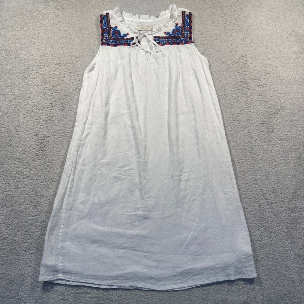 Ann Taylor LOFT‎ Embroidered Dress Sleeveless Casual White Dress XS